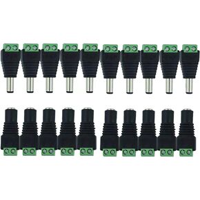 10 Pairs 12V DC Power Connector 5.5mm x 2.1mm, (10 x Male + 10 x Female) DC Power Jack Plug Adapter Barrel Connector for Security Camera Led Strip