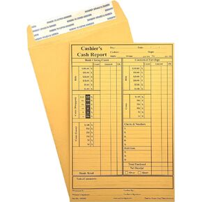 500 Cashier Depot Cashier's Cash Report Envelopes, 6" x 9", Open End, Premium, Peel & Seal Closure, 500 Envelopes (28lb. Kraft)