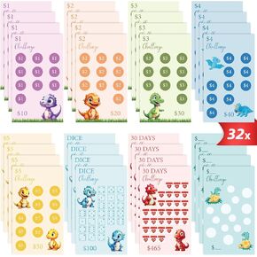 32Pcs Budget Binder Savings Challenge Trackers for Budget Planner, A6 Money Saving Wallet Cash Organizer Book Cards with $1, 2, POCKET MONEY, DICE Challenge, 26 WEEKS, 30 DAYS, DIY in Kuwait