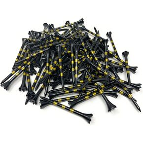 3 ¼" Gold Golf Tees Plastic – Black Tee w/Gold Stripes - 100 Plastic Golf Tees in Bulk