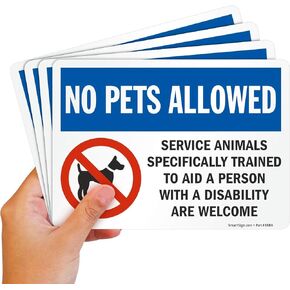 SmartSign 4-Pack 7" x 5" No Pets Allowed - Service Animals Specifically Trained to Aid Welcome Sticker Labels with Dog Symbols, 5 mil Laminated Polyester with SuperStick Adhesive, USA-Made