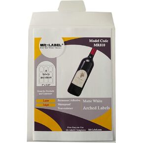 Mr-Label 3" x 2.25" Arched White Sticker Label - Waterproof and Tear-Resistant - for Inkjet & Laser Printer - for Glass Bottles | Jars | Plastic | Metal | Paper (10 sheets total 90 labels)