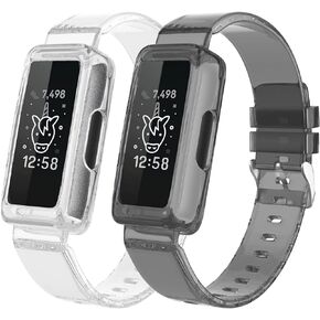 Compatible for Fitbit Ace 3 Bands/Fitbit Ace 2 Bands for Kids, TPU Clear Sport Rugged Bands with Bumper Case Compatible for Fitbit Inspire/Inspire 2/Inspire Hr/Luxe Bands for Women Girls Boys