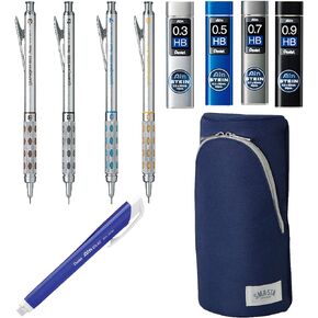 Four Graphgear 1000 Mechanical Pencil Set- 0. 3mm, 0. 5mm, 0. 7mm & 0. 9mm / Four Rerill Leads/Pen-type Triangle Eraser/Sonic Sma Sta Navy Blue Pen Telephone Case