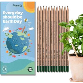 Sprout Wood-Cased Pencils | EVERYDAY EARTH | HB Pre-Sharpened Graphite Plantable Wooden Pencils with Flower, Herb & Vegetable Seeds |Gift Ideal for Drawing, Sketching & Shading | 12 Pack