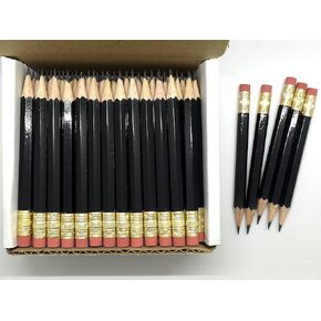Express Pencils - Half Pencils with Eraser - Golf, Classroom, Pew, Short, Mini - Hexagon, Sharpened, Non Toxic, #2 Pencil, Color - Black, (Box of 48) Golf Pocket Pencils ™