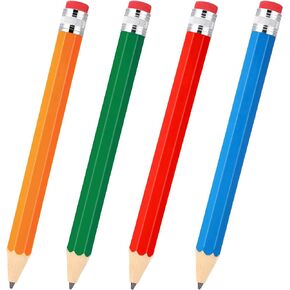 Gersoniel 4 Pcs Wooden Jumbo Pencils 14 Inch Big Novelty Pencil with Cap and Eraser Wood Giant Pencil Large Adorable DIY Woodworking Toys for School Kids Writing, 4 Colors(Blue, Red, Green, Yellow)