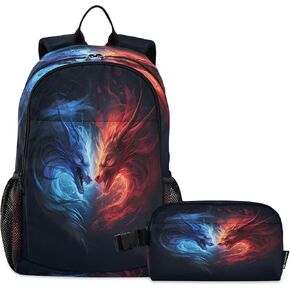 Green Dragons Backpack for Kids Lightweight Travel Schoolbags with Lunch Box Set