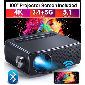 5G WiFi Bluetooth Projector, CLOKOWE 10000L 1080P HD Projector Support 4K & Dolby Sound, Portable Movie Projector with 300"Screen,Home Theater Video Projector Compatible with Android/iOS/TV Stick/PS4