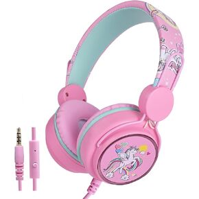 Unicorn Kids Headphones with Microphone, 85dB Wired Girls Headphones for Kids School/Christmas/Birthday/Children's Day (Purple)