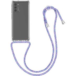 kwmobile Crossbody Case Compatible with Motorola Moto G51 5G Case - Clear TPU Phone Cover w/Lanyard Cord Strap - Black/Transparent