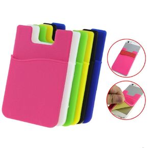 AKOAK 6 Piece Assorted Color Phone Card Holder,Adhesive Sticker Back Cover ID Credit Card Wallet Pocket Pouch Sleeve - Universal Size for Most of Phones