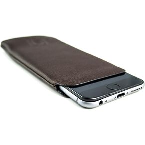 Dockem Ultra Slim Sleeve for iPhone SE 3 (2022), 13 Mini, 12 Mini, iPhone SE 2 (2020), iPhone 8, 7, 6, 6S: Synthetic/Vegan Leather Professional Executive Pouch Case [Dark Brown]