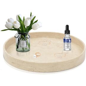 صينية مستديرة من رخام الحجر الجيري مقاس 10 بوصات، صينية تخزين مزخرفة، صينية تقديم، منظم للطاولة لطاولة الحمام في خزانة الملابس in Kuwait