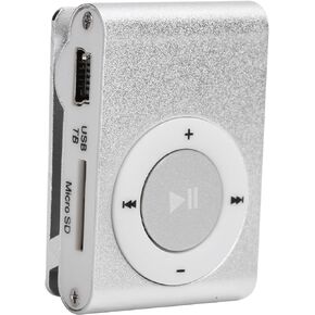 Mxzzand MP3 Player with Bluetooth Portable Music Player Mini MP3 Back Clip Player Durable with Memory Card and Cable(Silver)