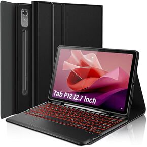Touchpad Keyboard Case for Lenovo Tab P12 12.7 Inch 2023, 7 Colors Backlight Wireless Trackpad Keyboard PU Folio Stand Cover Case with Pen Holder for 12.7" Lenovo Tab P12 2023 (Model: TB370FU)