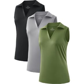 Femdouce 3 Pack Sleeveless Golf Polo Shirt for Women Quick Dry Golf Shirt Sleeveless V Neck Polo Shirt Lightweight