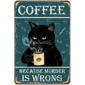 Bestylez Funny Black Cat Prefer Coffee Signs For Kitchen, Coffee Bar, Coffee Nook, Corner Coffee Station Accessories Decor, 12 x 8 Inch (912)