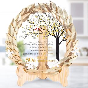 50th Anniversary Wedding Gifts Crystal Plate with Gold Leaf Wreath - 50th Anniversary Wedding Gifts for Parents Couple - 50th Wedding Anniversary Unique Gift Ideas - Decorative Design Style