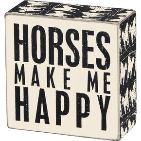 Primitives by Kathy Square Box Sign, 4-Inch, Horses