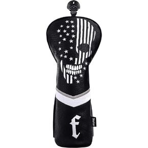 mytag Golf Skull Skeleton Head Cover Golf Club Black Leather Headcovers Set Fits Driver Fairway Wood Hybrid Utility Putter Iron Wedge Headcover