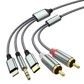 Lightning to RCA Cable Audio Aux Adapter（5.3M）,RCA to 3.5mm Cable，USB C to 2 RCA Audio Cable， (3 in 1 Audio Cable) for Power Amplifier, Car, Home Theater, Speaker and More(Lightning Compatible)