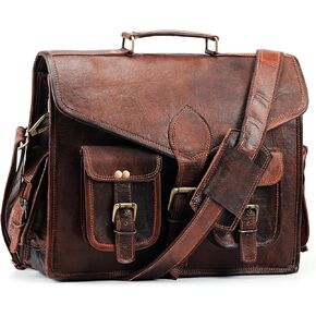 Handmade World Vintage Genuine Leather Large Messenger Bag 18 Inch Laptop Computer Bags Office Work Satchel Briefcase (18 Inch)