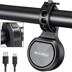 Wind&Moon Electric Bike Horn Bicycle Bell with USB Rechargeable, Adjustable 80-130DB Scooter Horn, IPX6 Waterproof Bicycle Accessories for Adults Kids Mountain Bike Bells Cycling Warning Horn.
