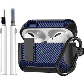 Airpods Pro 2 Case Cover Lock with Cleaner kit, Rugged Shell Military Armor Air Pod Pro 2 Case for Men with Keychain Cool Shockproof Protective Case for AirPod Pro 2nd Gen 2022 - Black