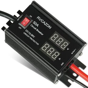50 Amp Circuit Breaker with Manual Reset Voltage Current Display Circuit Protector for Marine Trolling Motors Boat ATV Manual RV Bus Solar Inverters Power Protect 12V-36Vmax DC Waterproof