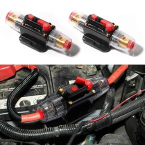 2 Pcs Car Audio Inline 30A Amps Circuit Breaker, 12-24V DC Overload Protection Fuse with Manual Reset, for Car Audio Marine Boat Stereo Switch Inverter Replace Fuses