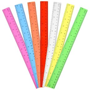 Unjoo Clear Plastic Ruler 6 Inch Straight Ruler, Bulk Assorted Colors, Shatterproof Ruler with Inches and Centimeters for School Classroom, Home, or Office (7 Pack)