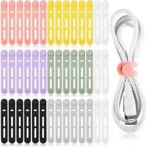 42 Pcs Silicone Cable Ties Reusable Cord Ties Cable Straps Multipurpose Elastic Silicone Cord Organizer for Bundling Fastening Earphone Phone Charger Home Office Kitchen School, 7 Colors