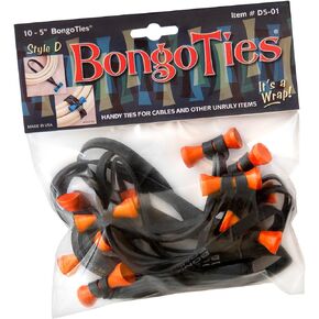 ORANGE & BLACK "Ton Lily" Bongo Ties ~ 10 Pack "Style-D" ~ HANDY TIES FOR CABLES AND OTHER UNRULY ITEMS