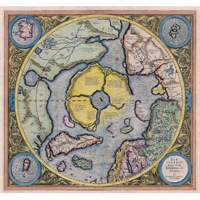 Mercators 1595 Iconic Flat Earth Map of the North Pole Regions Septentrionalium Terrarum - Wall Art Poster Present Gift - Ancient Old Vintage Antique Look - Classroom Decor Unframed (11"x12")