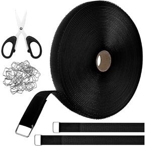 Nearockle 36ft Hook and Loop Straps, Adjustable Cut-to-Length Cable Straps, 3/4 Inch Reusable Nylon Fastening Tape Cable Ties for Organizer or Storage with 50 Metal Buckles and Scissors (White)