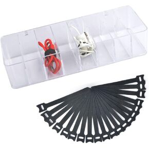 Acrylic Electronics Organizer-8 Sections Clear Cable Storage Bin Box,Cord Management Holder,Desk Storage Accessories with 20 PCS 6 Inch Reusable Fastening Fabric Cable Tie Straps Cord Wraps (With Lid)