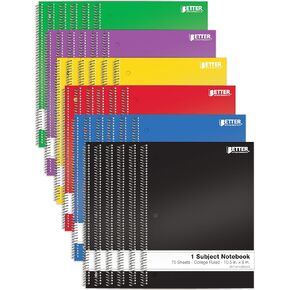Better Office Products Spiral Notebooks 1-Subject, 24 Pack, College Rule, 70 Sheet, 8 x 10.5 inches, 6 Assorted Primary Colors, 24 Pack