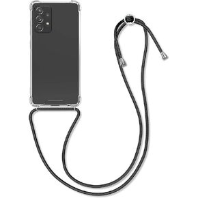 kwmobile Crossbody Case Compatible with Samsung Galaxy A52 / A52 5G / A52s 5G Case - Clear TPU Phone Cover w/Lanyard Cord Strap - Black/Transparent