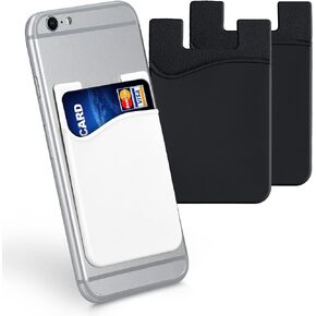 kwmobile Stick-On Card Holder for Phone (Set of 3) - Silicone Wallet Card Holders - Sticks on to Cell Phone Back or Case - Black