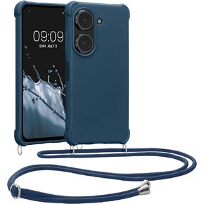 kwmobile Crossbody Case Compatible with ASUS Zenfone 10 / Zenfone 9 Case - TPU Silicone Cover with Strap - Black