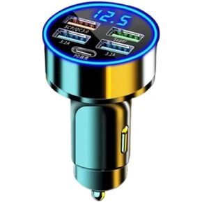 شاحن سيارة سريع بـ 5 منافذ RDRKR USB C محول ولاعة السجائر مع شاشة عرض رقمية LED/مراقب الجهد 5 في 1 مع 4 منافذ USB ونوع C: 2*3.1A، QC3.0 Pd وSuper، أجهزة iOS وAndroid المتوافقة