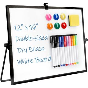 EOOUT Small Dry Erase White Board with Stand, 12"X16" Double-Sided Desktop Board Magnetic Whiteboard Easel for Kids, Students Drawing Memo to Do List Wall Desk School