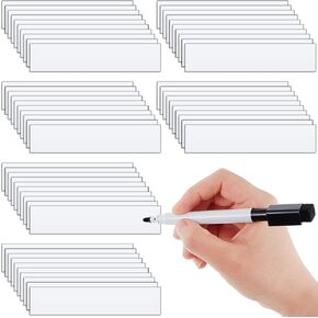 Deekin 60 Pack 2.36 x 0.51 Inches Magnetic Name Lineup Board Tabs White Magnetic Dry Erase Labels Write Wipe Magnetic Strip for Name Tags Softball Line up Board Clipboard Calendar Home Office