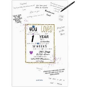 1st Birthday Party Guest Book Poster - Table Centerpiece Decoration Banner for Women or Men Turning 1 year old - Sweet Guest Book Alternative - 11x17 In Art Anniversary Keepsake Sign for Wishes