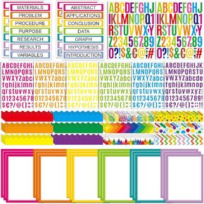92 Pcs Science Fair Board Supplies 60 Trim Scalloped Poster Boards 18 Presentation Subtitles 6 Project Titles 8 Letter Sticker for Classroom Display Boards(Classic Color)