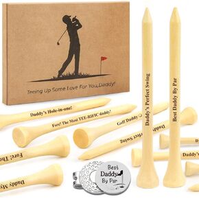 Father 's Day Gifts from Daughter Wife Son - 30PCS 3-1/4 inch Wood Golf Tees Plus Hat Clip Golf Gifts for Men,Grandpa,Husband,Dad