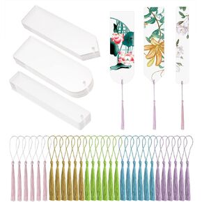Blank Clear Acrylic Bookmarks Penta Angel 30Pcs Plastic Craft Transparent Acrylic Book Markers with 30Pcs Small Bookmark Tassels for DIY Projects and Graduation Gift Tag (30)