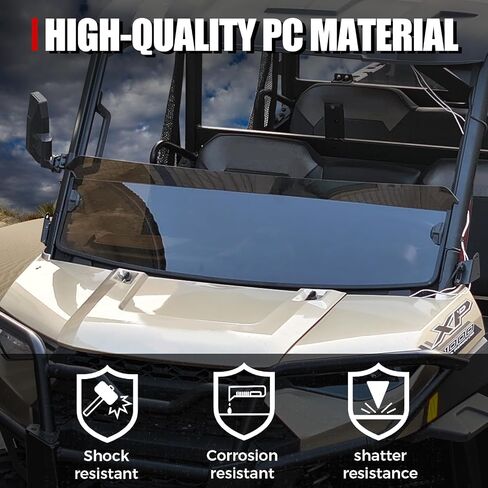 A & UTV PRO نصف زجاج أمامي ملون لـ Polaris Ranger XP 1000 / Crew / Diesel / XP 900 2017-2024، ملحقات النوافذ ذات فتحات تهوية صلبة، أقوى 250 مرة من الزجاج، استبدل OEM # 2883301، قطعة واحدة in Kuwait
