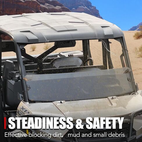 A & UTV PRO نصف زجاج أمامي ملون لـ Polaris Ranger XP 1000 / Crew / Diesel / XP 900 2017-2024، ملحقات النوافذ ذات فتحات تهوية صلبة، أقوى 250 مرة من الزجاج، استبدل OEM # 2883301، قطعة واحدة in Kuwait